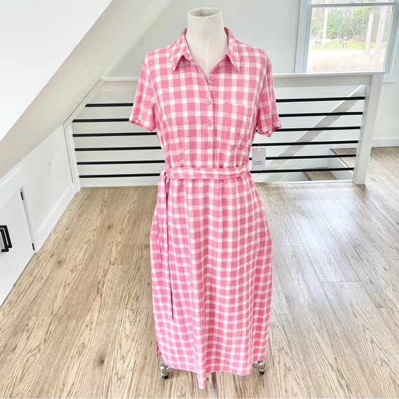 NWT S M L XL Barbie, pink and white collared dress with pockets - Picture 9 of 10